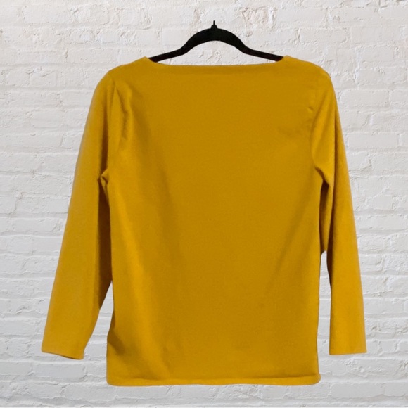 22. J. Crew Tee-Shirt Womans Size-M Square Neckline Mustard Yellow 3/4 Sleeves - Picture 2 of 6
